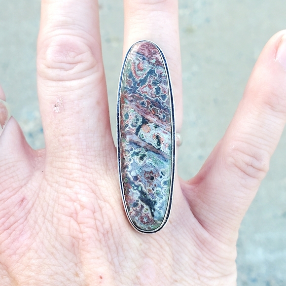 New Leopard Skin Jasper 925 Silver Statement Ring. - Picture 13 of 16